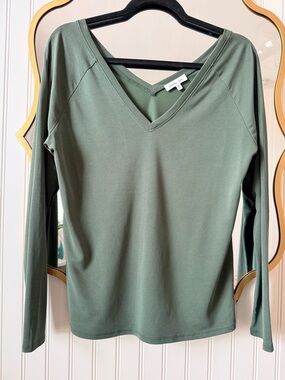 Another Love Olive Green V-Neck Long Sleeve Top